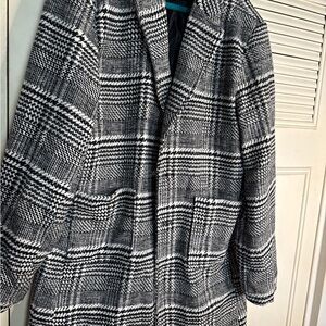 Chic Black and White Checkered Pea Coat